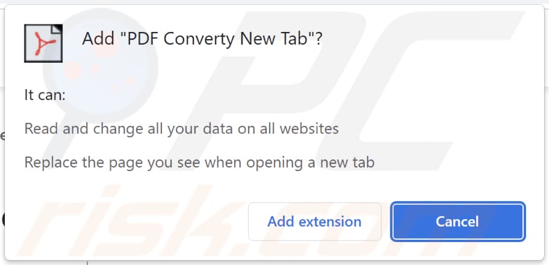 PDF Converty New Tab browser hijacker asking for permissions
