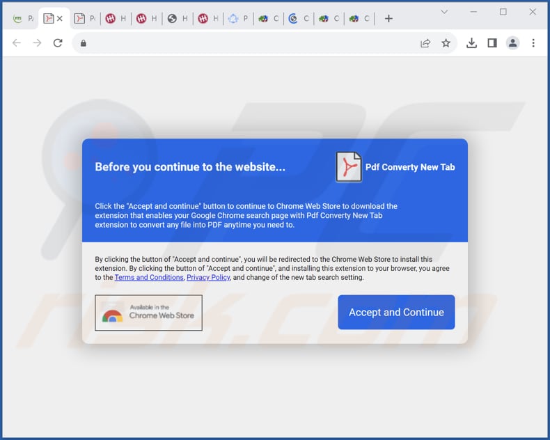 Website used to promote PDF Converty New Tab browser hijacker