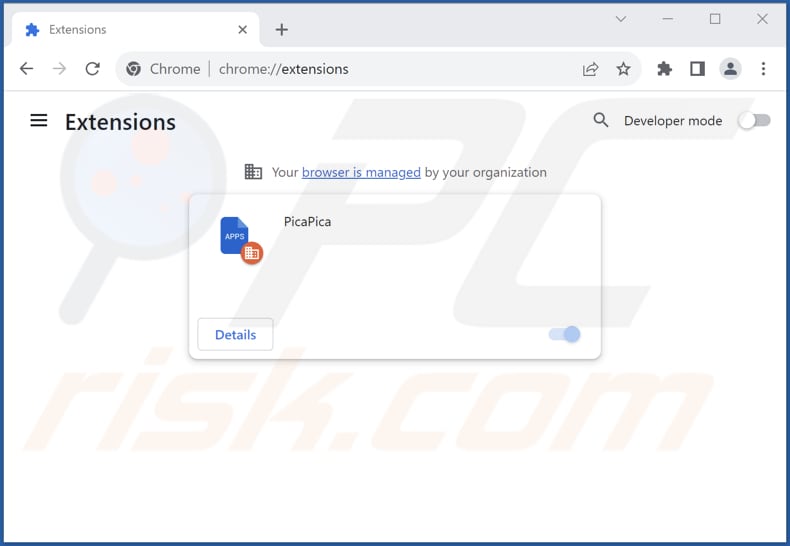 Removing PicaPica malicious extension from Google Chrome step 2