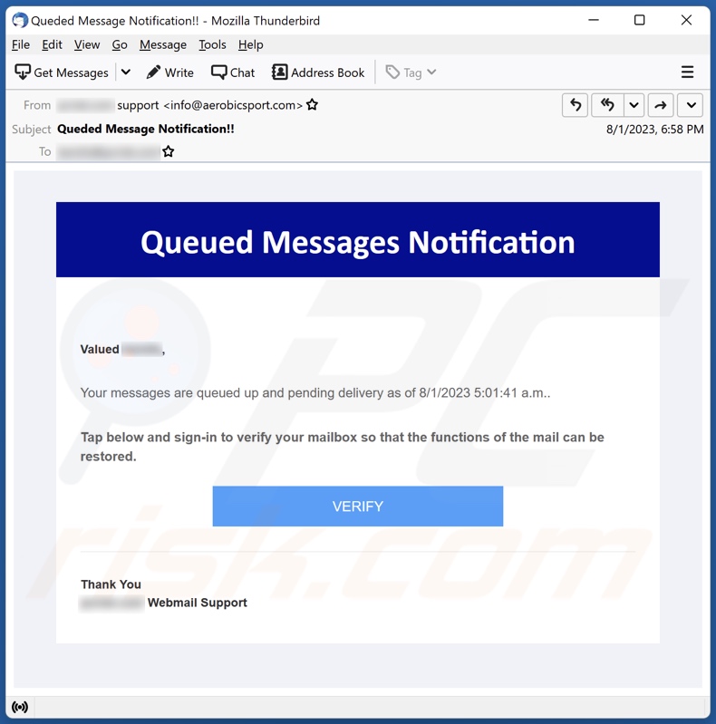 Queued Messages Notification email spam campaign