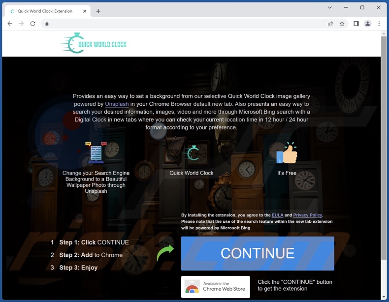 Website used to promote Quick World Clock browser hijacker