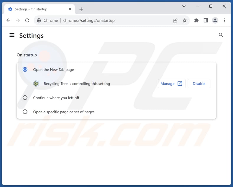 Removing search.recyclingtree.net from Google Chrome homepage