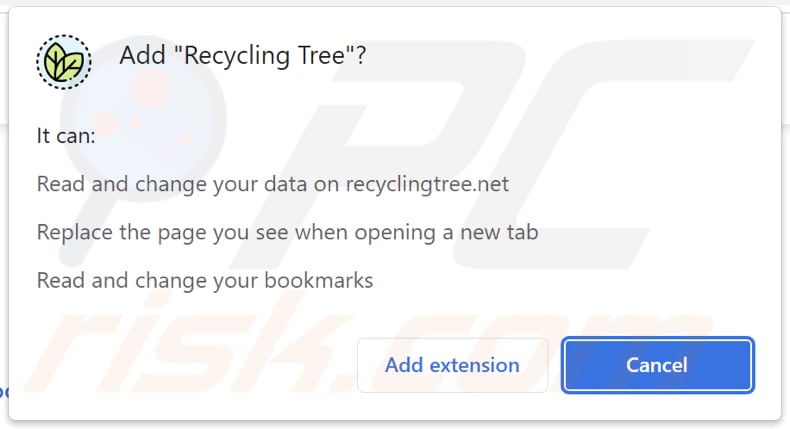 Recycling Tree browser hijacker asking for permissions