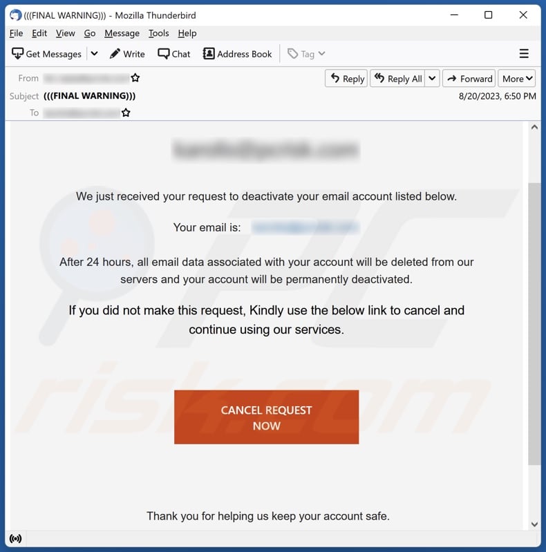 Request To Deactivate Your Email spam campaign