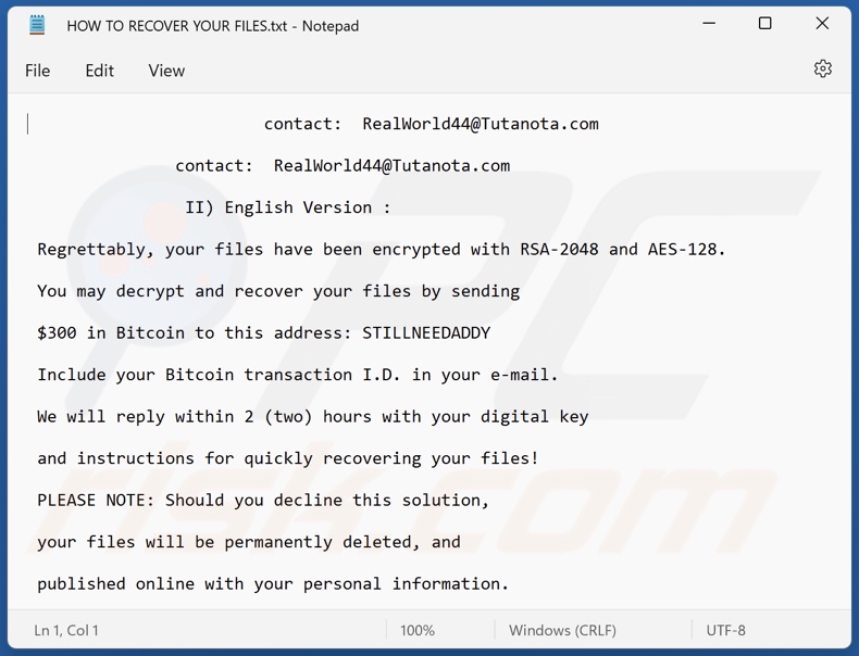 Retch ransomware ransom note (HOW TO RECOVER YOUR FILES.txt)