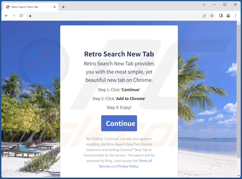 Website used to promote Retro Search New Tab browser hijacker
