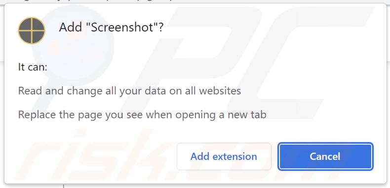 Screenshot browser hijacker asking for permissions