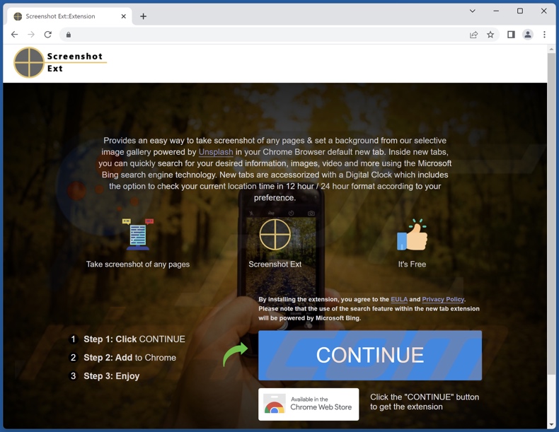 Website used to promote Screenshot browser hijacker