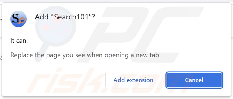 Search101 browser hijacker asking for permissions
