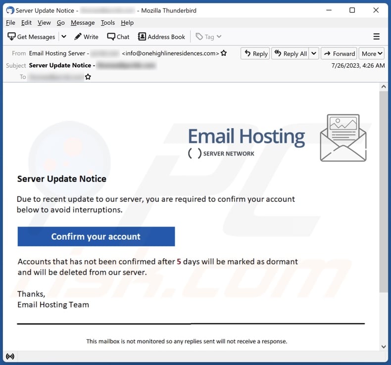 Server Update Notice Email Scam