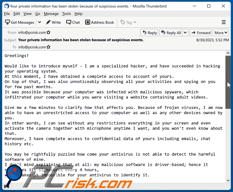 Specialized Hacker Succeeded In Hacking Your Operating System scam email appearance (GIF)