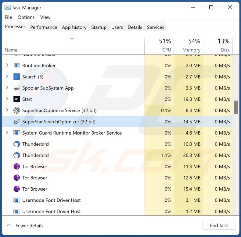 SuperStar.SearchOptimizer and SuperStar.OptimizerService processes running in the Task Manager