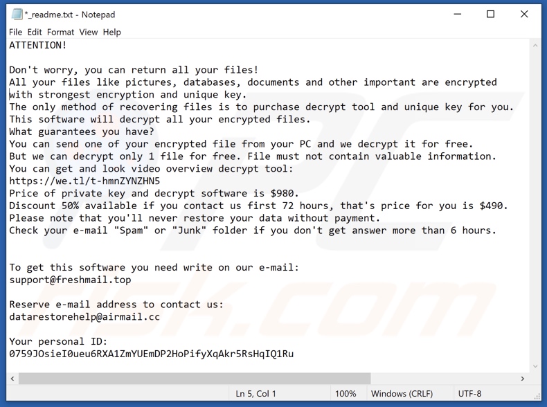 Tasa ransomware text file (_readme.txt)