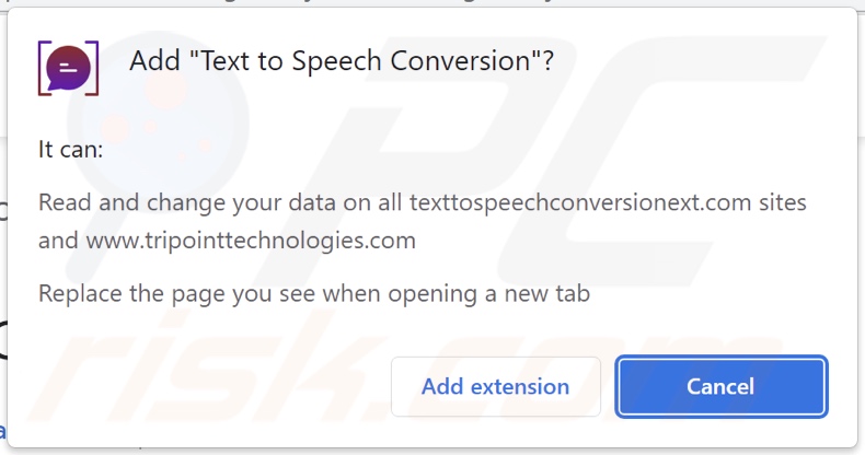 Text to Speech Conversion browser hijacker asking for permissions