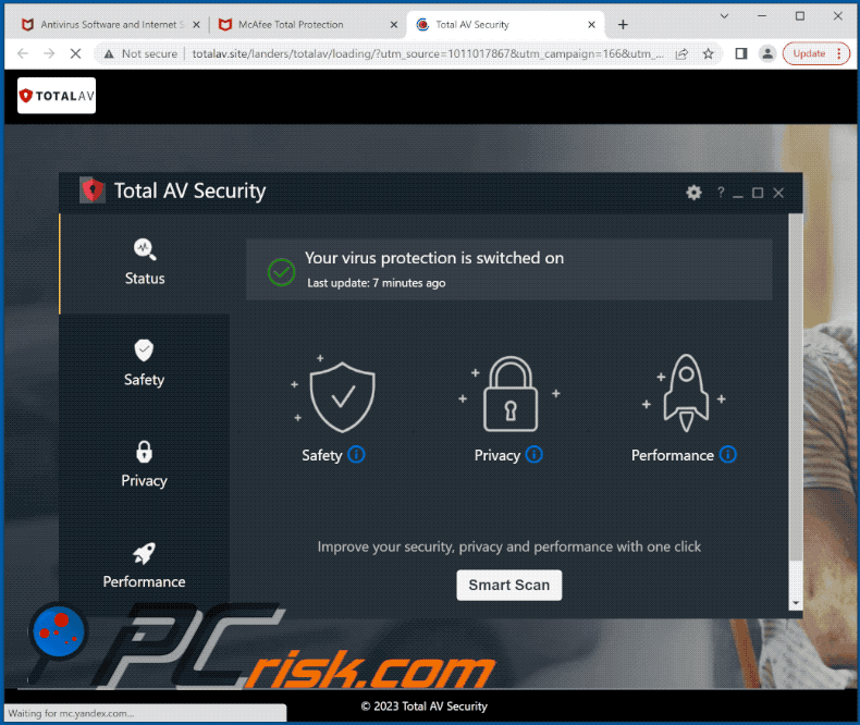 Appearance of Total AV Security - Your Smartphone Is Infected scam (GIF)