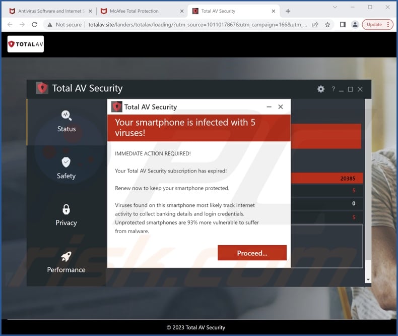Total AV Security - Your Smartphone Is Infected scam