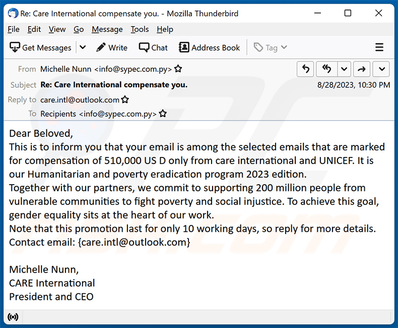 UNICEF email scam (2023-08-29)