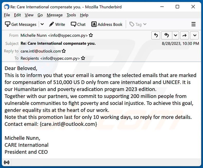 UNICEF email scam (2023-08-29)