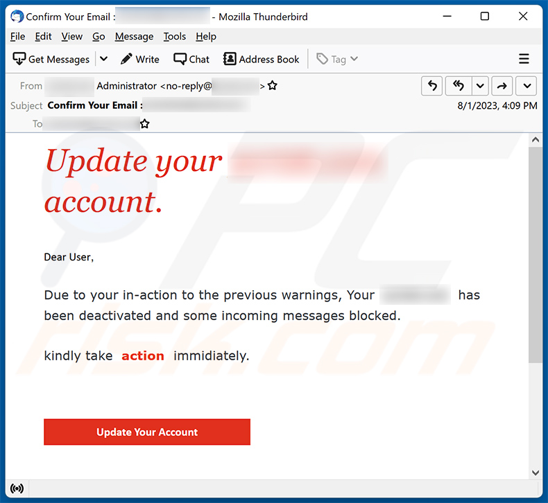 Update Your Account email scam (2023-08-03)