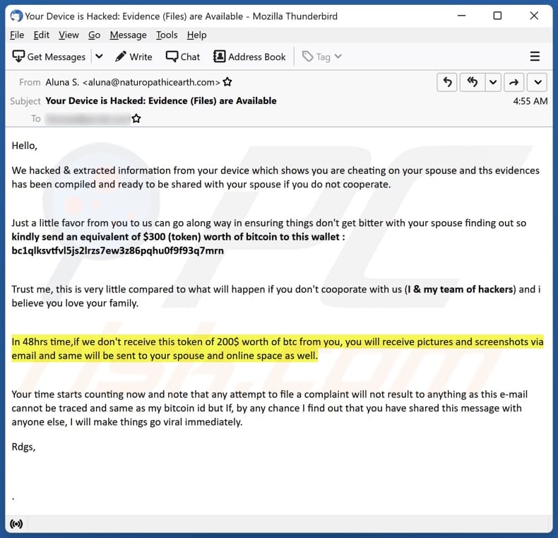 We Hacked & Extracted Information From Your Device email spam campaign