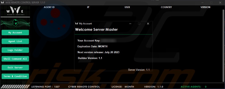 Wise Remote stealer malware admin panel