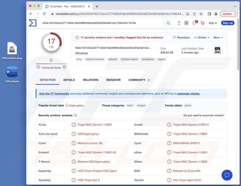 XLoader malware detections on VirusTotal