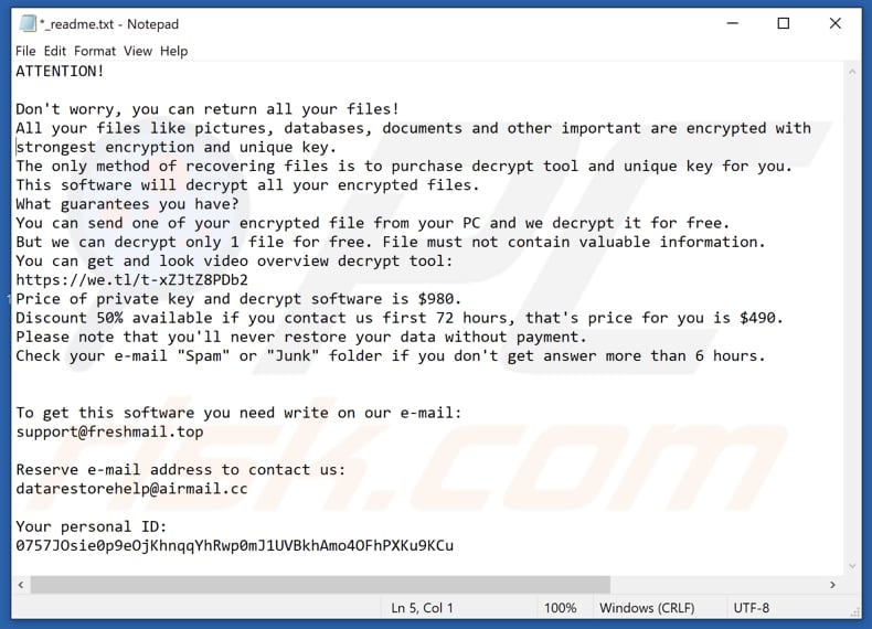 Yytw ransomware text file (_readme.txt)