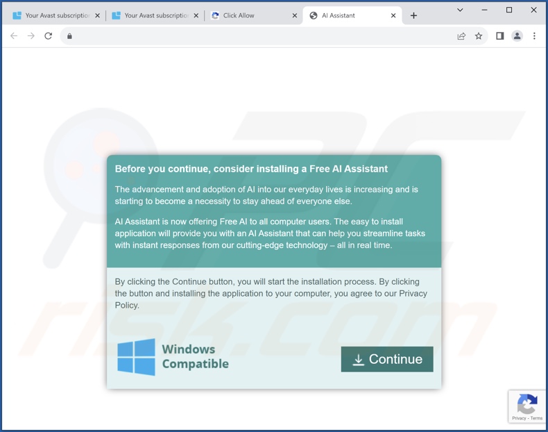 Deceptive website promoting a setup containing AdAssistant adware