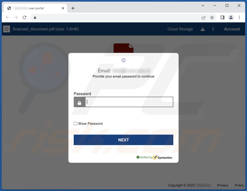 Adobe PDF Shared phishing website used to extract email account login credentials