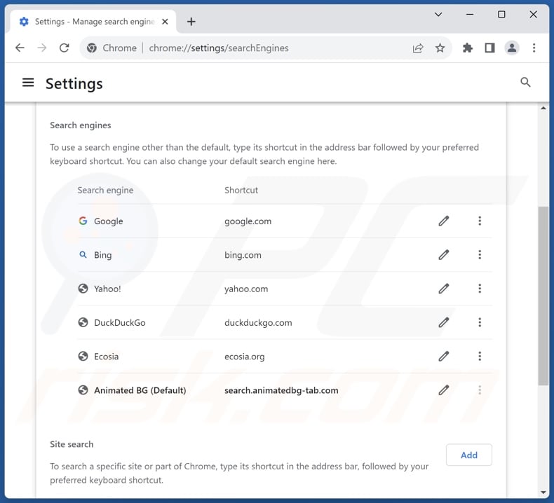 Removing search.animatedbg-tab.com from Google Chrome default search engine
