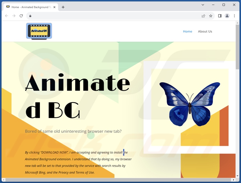 Website used to promote Animated BG browser hijacker