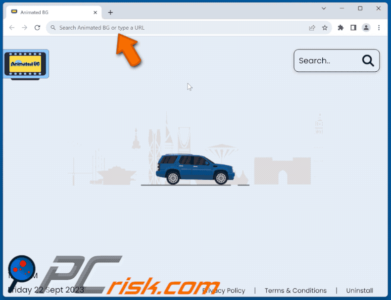 Animated BG browser hijacker redirecting to Bing (GIF)