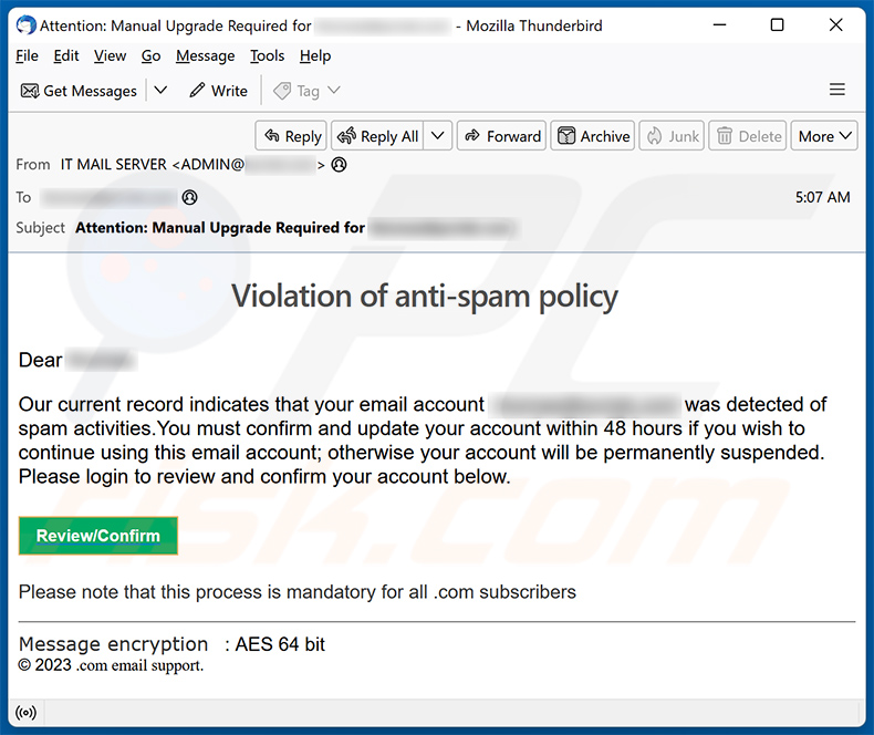Anti-Spam Policy Violation spam email (2023-09-28)