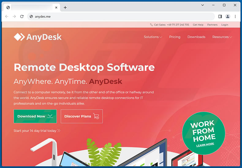 Fake AnyDesk download website (anydes[.]me)