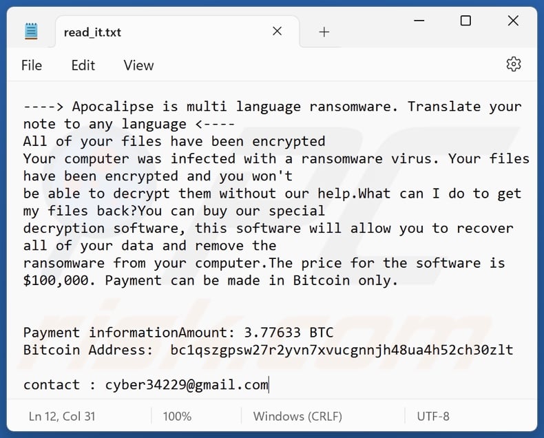 Apocalipse ransomware ransom note (read_it.txt)
