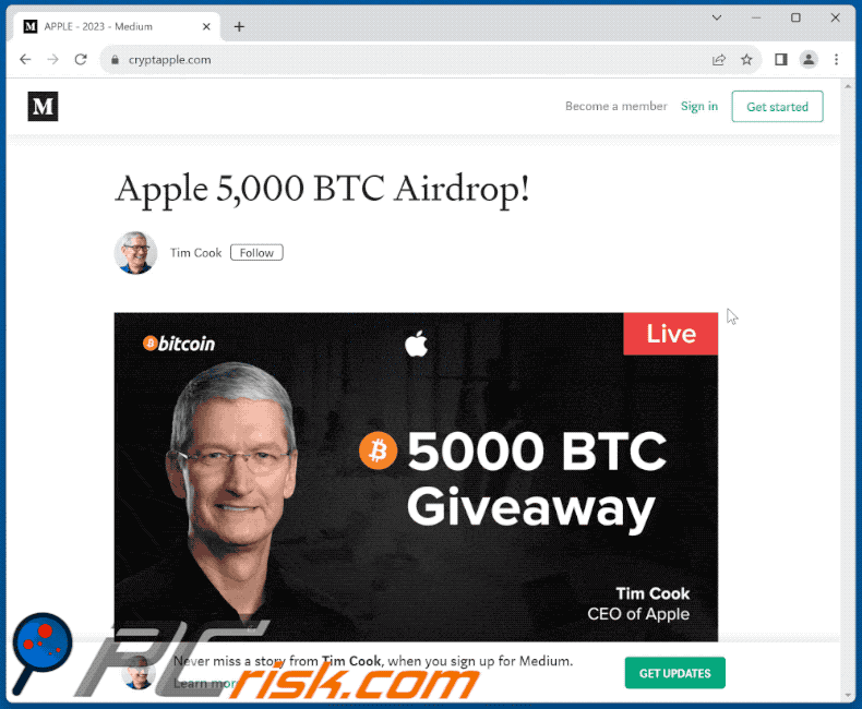 Appearance of Apple Crypto Giveaway scam