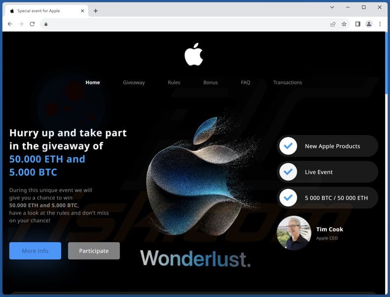 Apple Crypto Giveaway POP-UP scam second variant