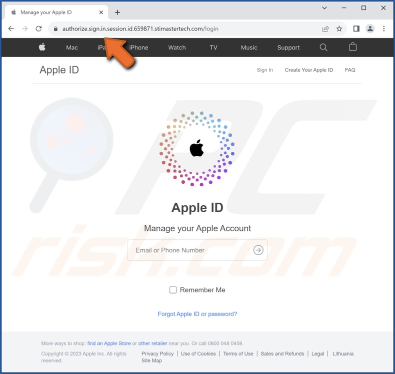 Apple ID scam deceptive page