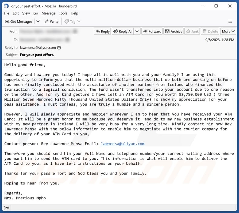 ATM Card email spam campaign