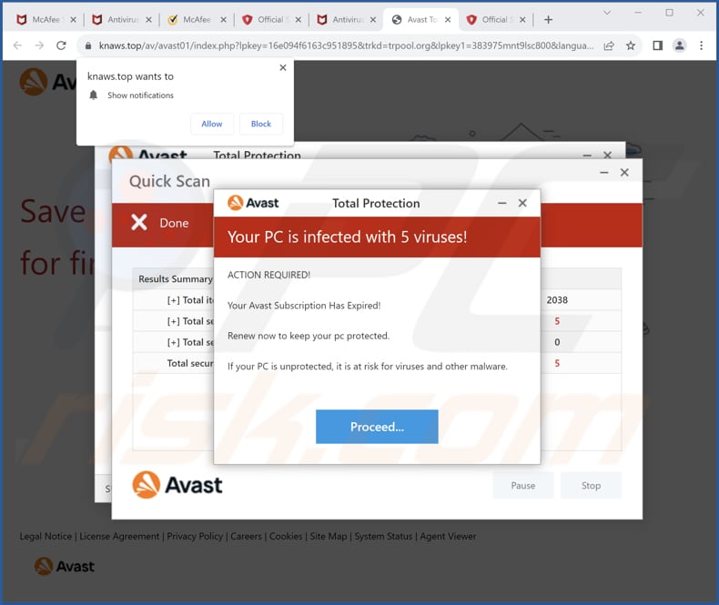Avast - Your PC Is Infected With 5 Viruses! scam