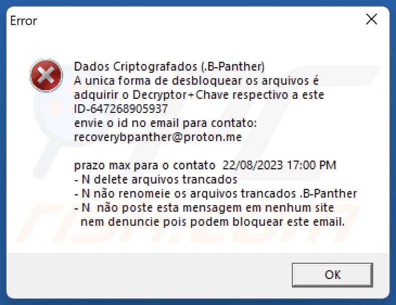 B-Panther ransomware ransom note (pop-up)