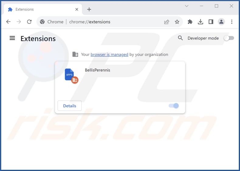 Removing BellisPerennis malicious application from Google Chrome step 2