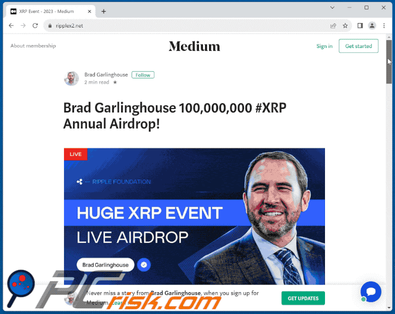 Appearance of Brad Garlinghouse Crypto Giveaway scam