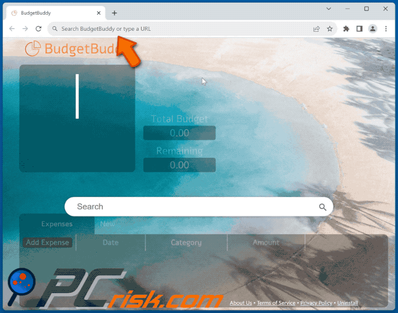 BudgetBuddy browser hijacker redirecting to Bing (GIF)