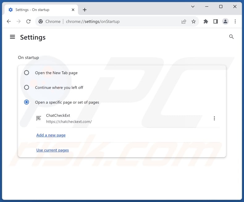 Removing chatcheckext.com from Google Chrome homepage