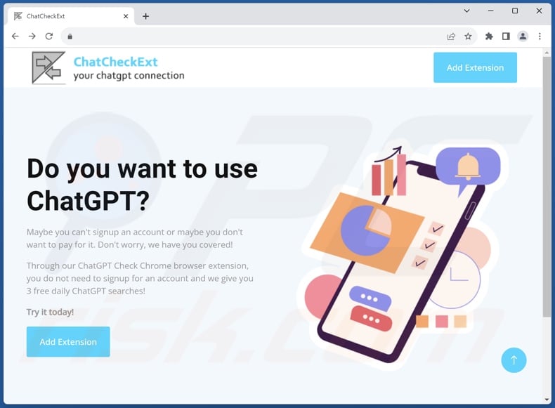 Website used to promote ChatGPT Check browser hijacker