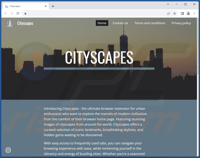 Website used to promote Cityscapes browser hijacker
