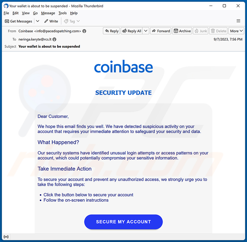 Coinbase email scam (2023-09-11)