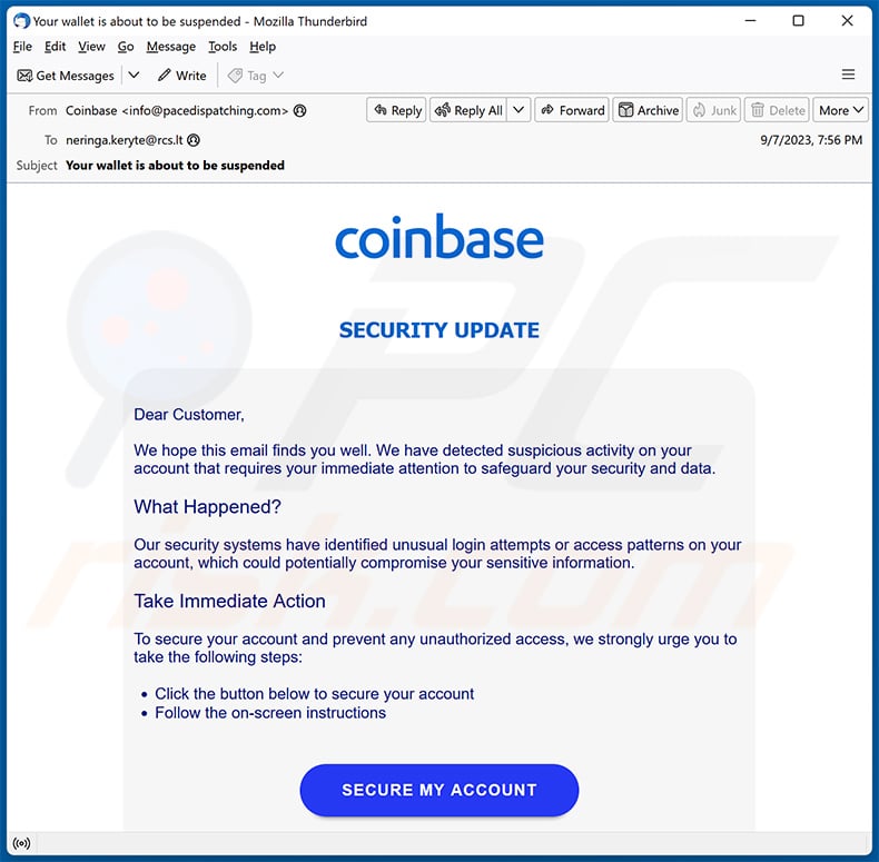 Coinbase email scam (2023-09-11)