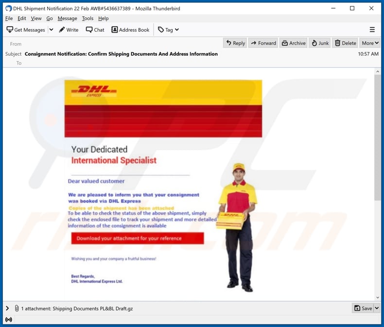 DHL malspam campaign distributing DBatLoader